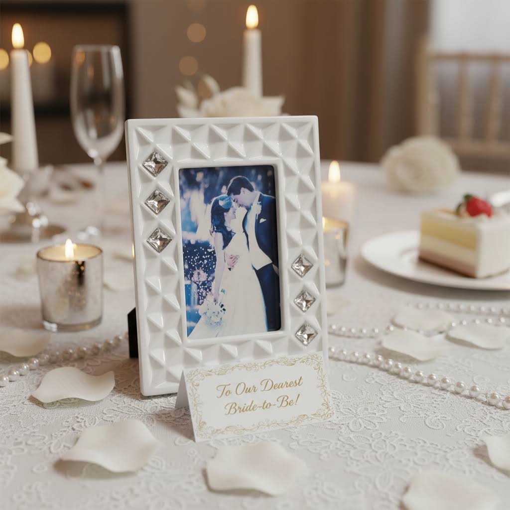 Cornice Portafoto Bianca Bone China c. Cristallo Swarovski #130235