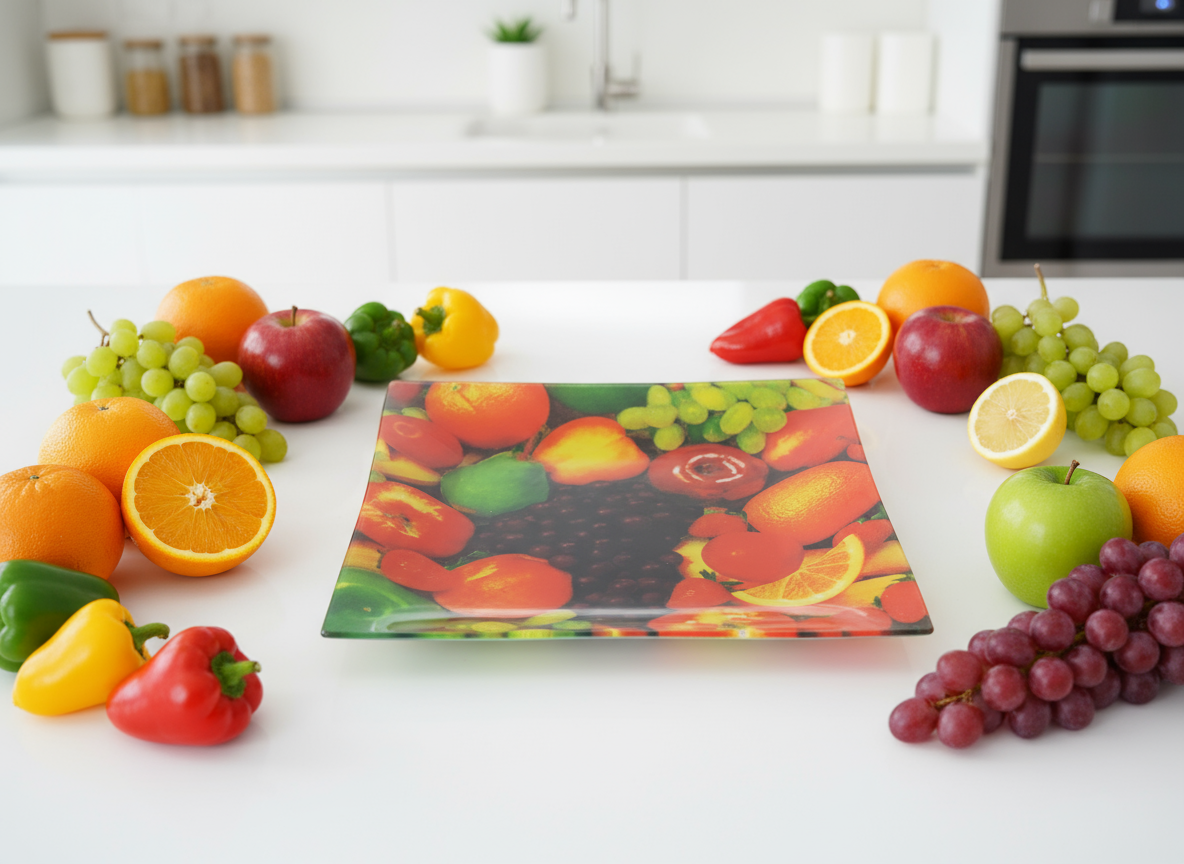 Plato Decorativo de Cristal para Frutas manzanas y otras frutas Diseño GHP25