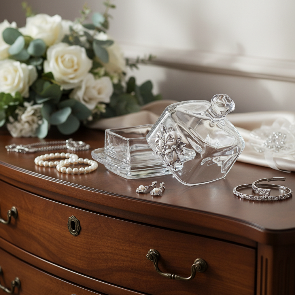 Joyero de cristal italiano con broche de cristal de Swarovski #DC2386