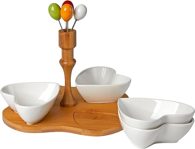 Debora Carlucci Plato para servir de 4 secciones de porcelana blanca y base de bambú #4555