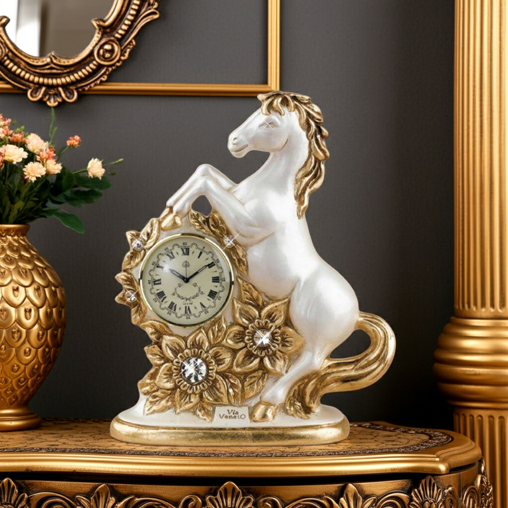 Via Veneto Cavallo decorativo / orologio con dettagli in cristallo Swarovski #6150