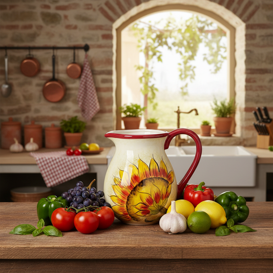 Cucina Italiana Jarra de cerámica con diseño de girasol de 3 litros para vino/agua #1657/514