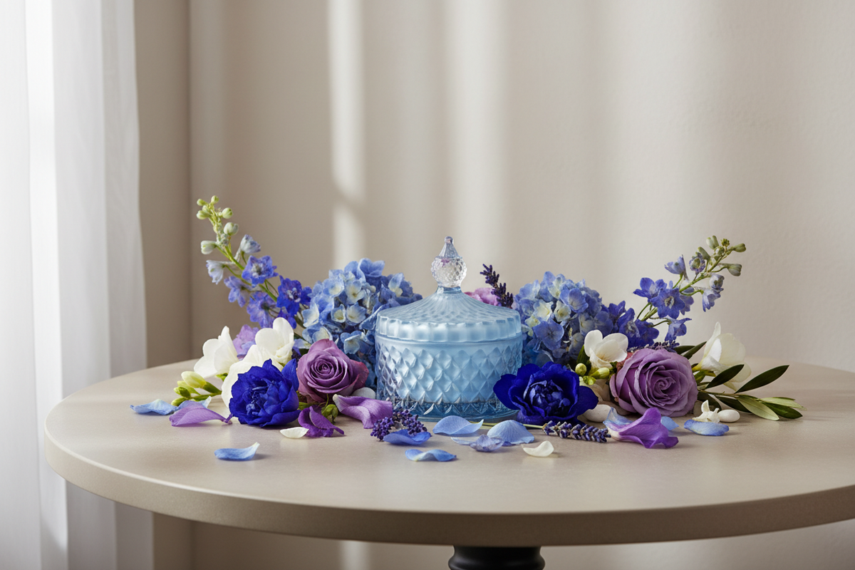Marsiglia Collection Candle Jewelry Box Accented in Blue DC24020-B
