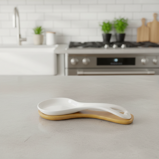 Sogno D' Oro 10' Spoon Rest White With Bamboo base #SD810412-1