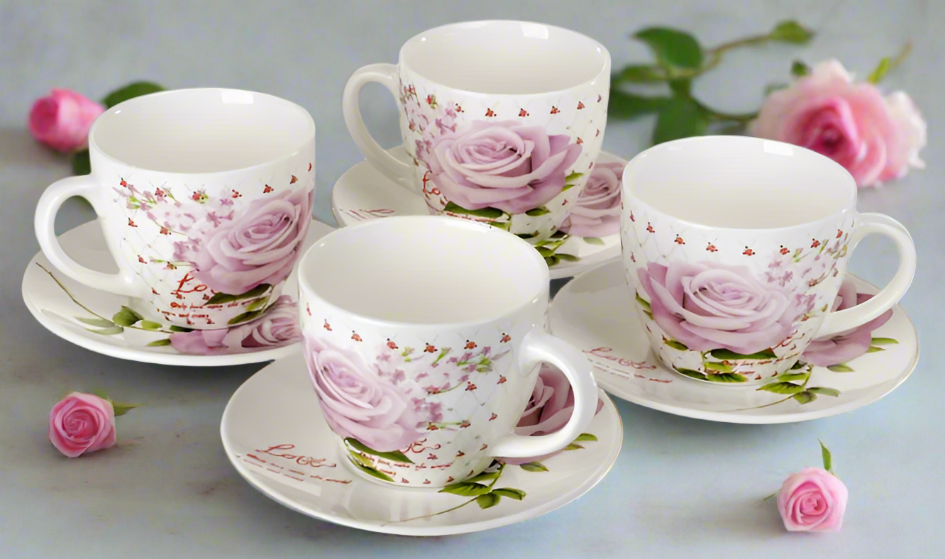 Juego de Tazas de Café de Porcelana Diseño Rosa #ZPX13246