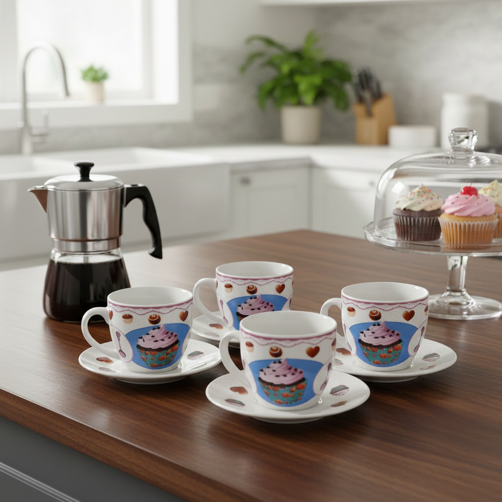 Porcelain Coffee Cup set Cupcake Design #ZPX13242