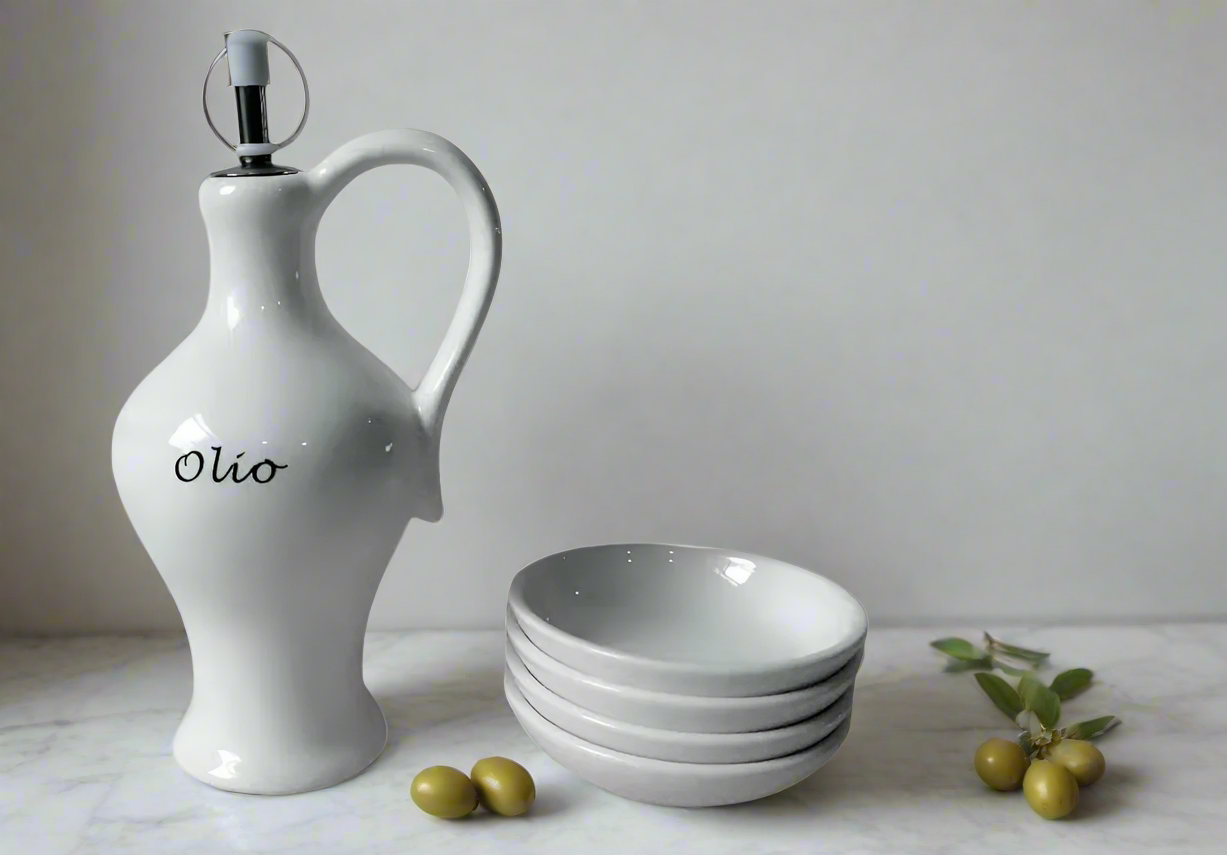 Dispensador de aceite de oliva de cerámica Cucina Italiana Cruet con 4 platos de inmersión #0179/W