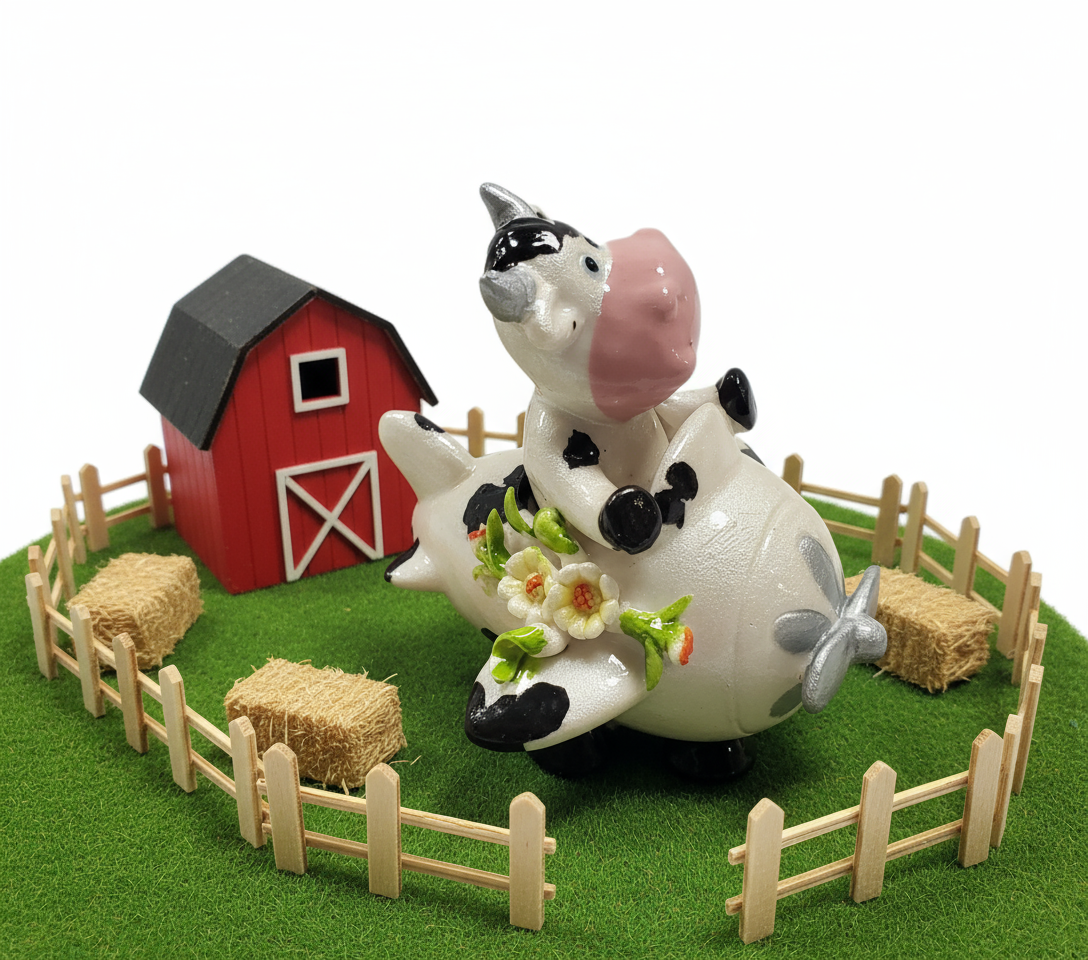 Favores de fiesta de bebé piloto de vaca de porcelana #7D3613