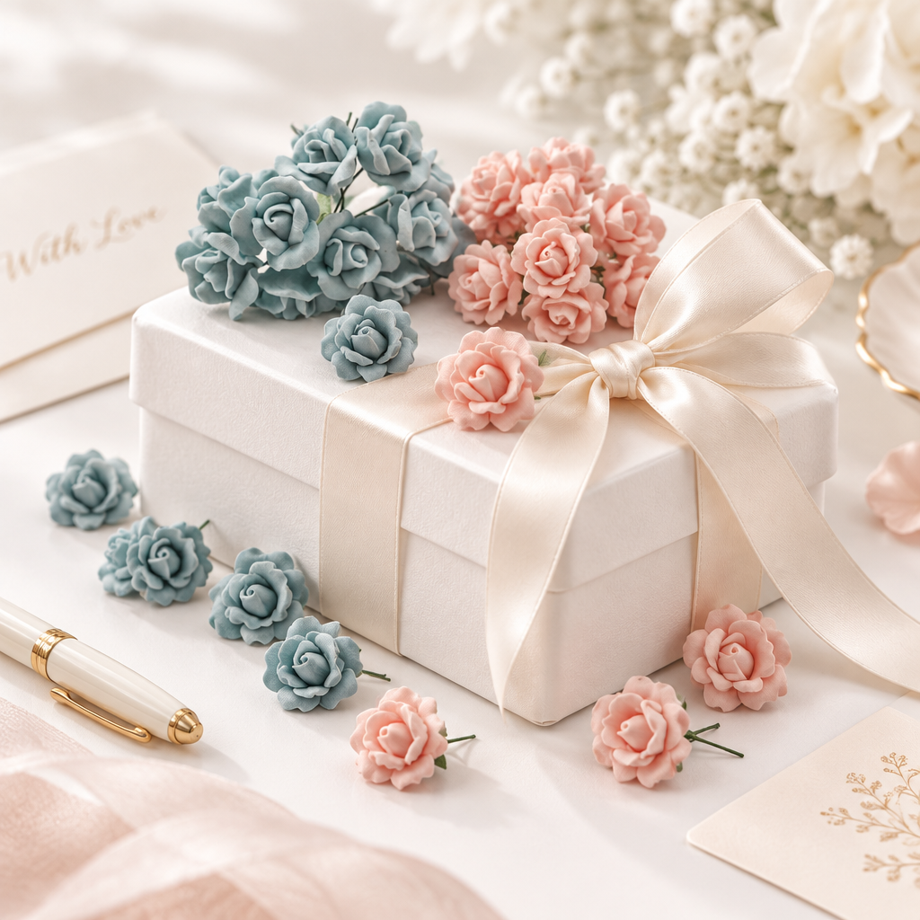 Pequeñas rosas de porcelana - azul/rosa - 144 piezas 61137