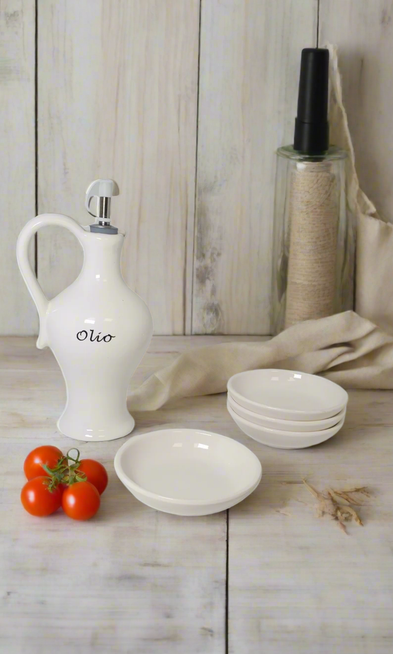Dispensador de aceite de oliva de cerámica Cucina Italiana Cruet con 4 platos de inmersión #0179/W