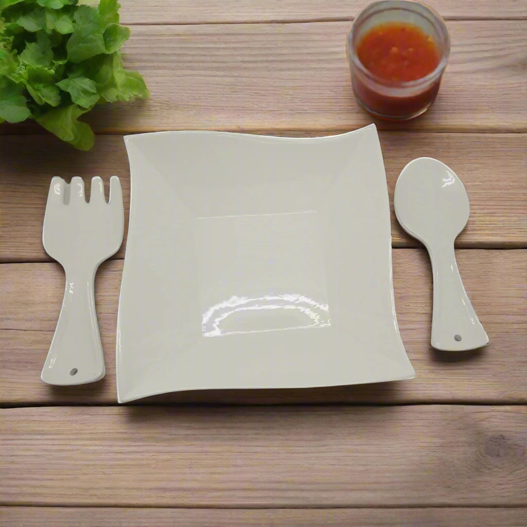 Cucina Italiana - Juego de 3 ensaladeras de cerámica, color blanco, decoración #0794-W