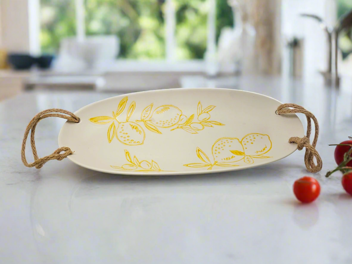 Cucina Italiana Lemon Design Oval Serving Plate W. Rope 14" L131303-456
