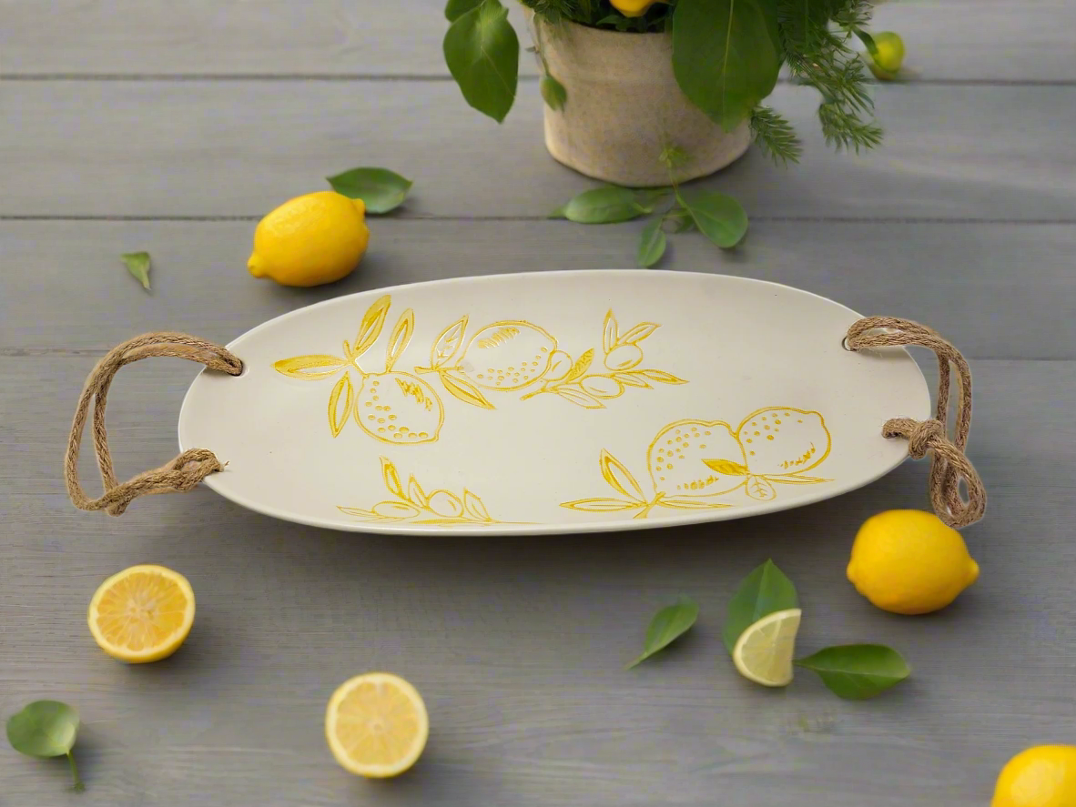 Cucina Italiana Lemon Design Oval Serving Plate W. Rope 14" L131303-456