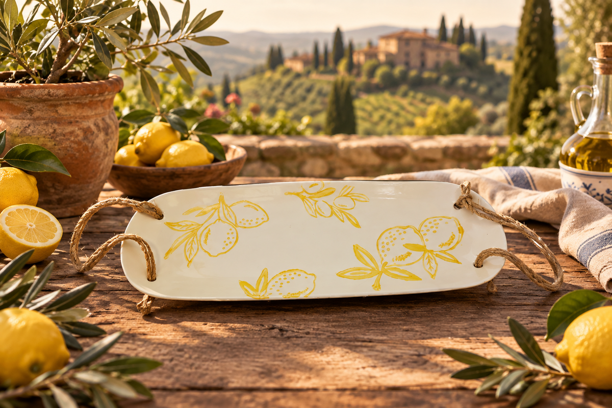Cucina Italiana Lemon Design Rectangular Serving Plate W. Rope 14" L132196-456