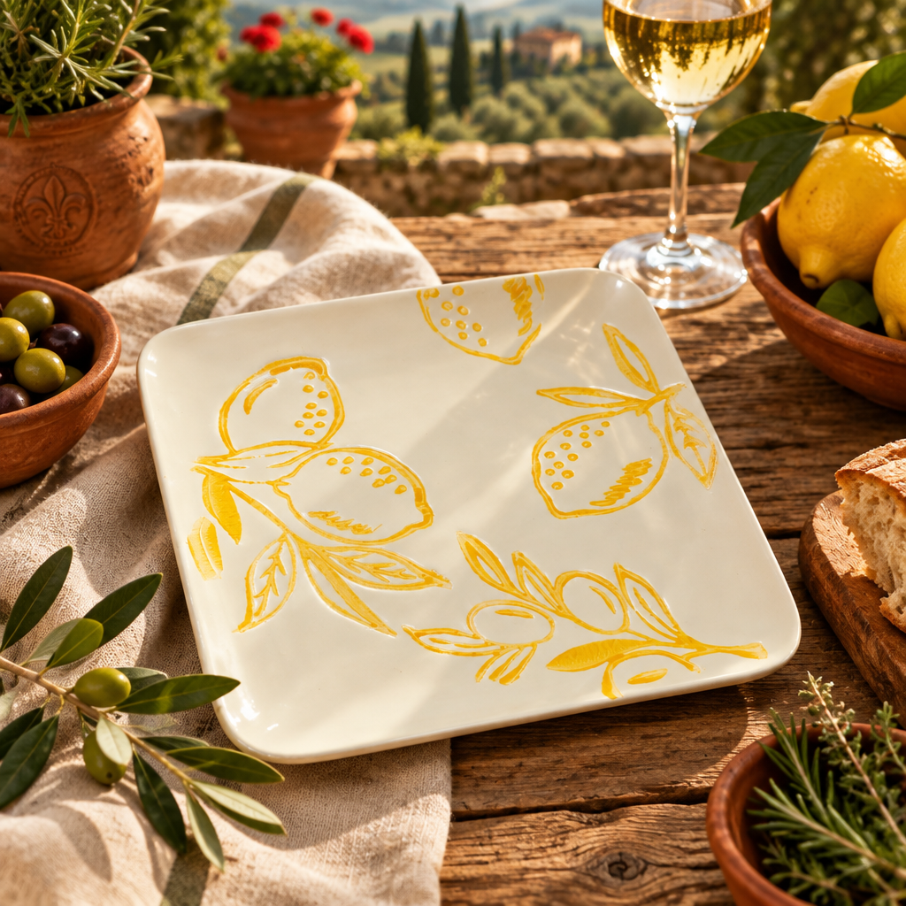 Cucina Italiana Lemon Design Square Dish Candy Dish 6" L130824-456