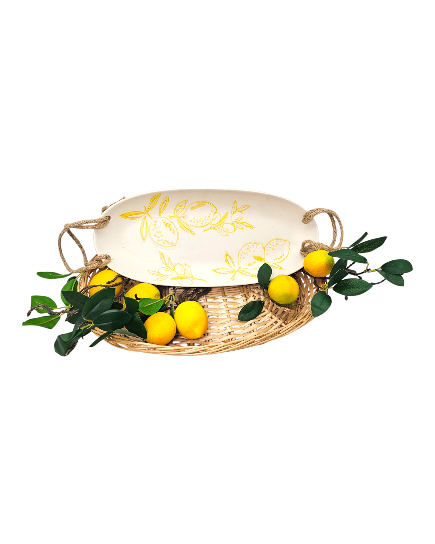 Cucina Italiana Lemon Design Oval Serving Plate W. Rope 14" L131303-456