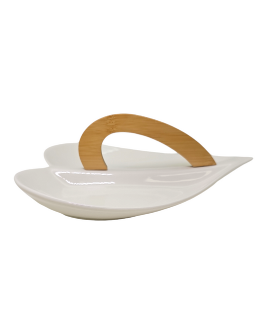 Sogno D' Oro Porcelain Two Section Serving Plate with Bamboo Handle SD061042