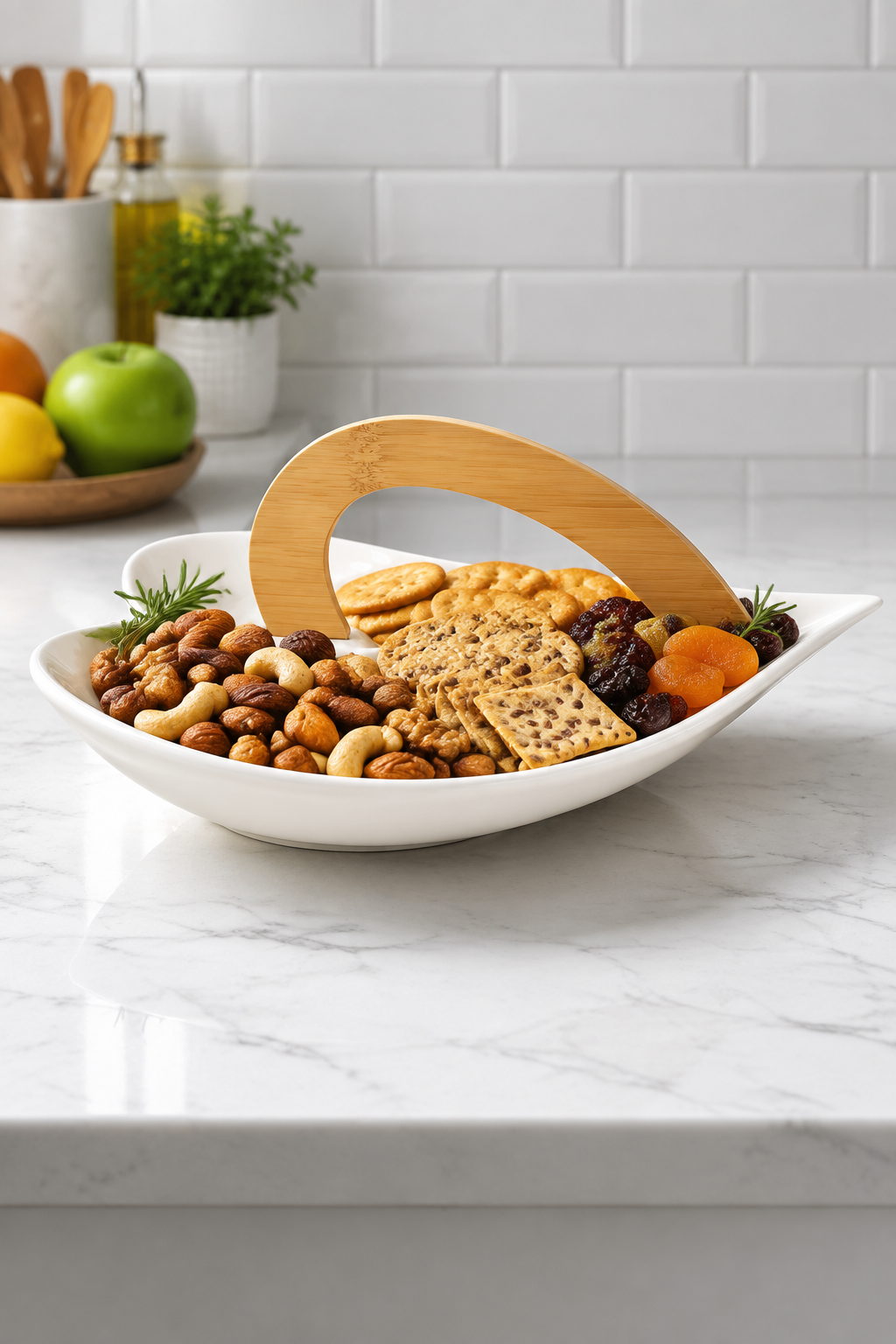 Debora Carlucci Tabla para cortar queso de 3 piezas de porcelana blanca y madera #4556