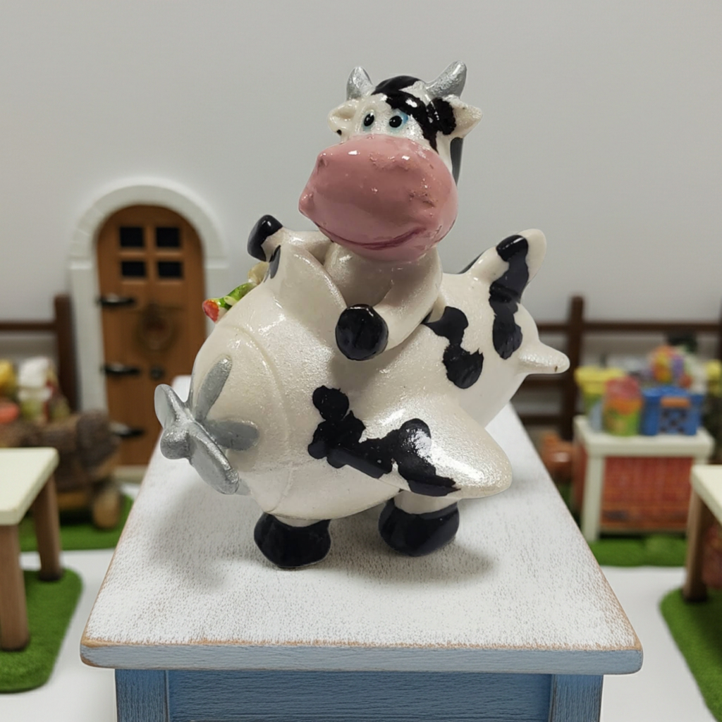 Favores de fiesta de bebé piloto de vaca de porcelana #7D3613