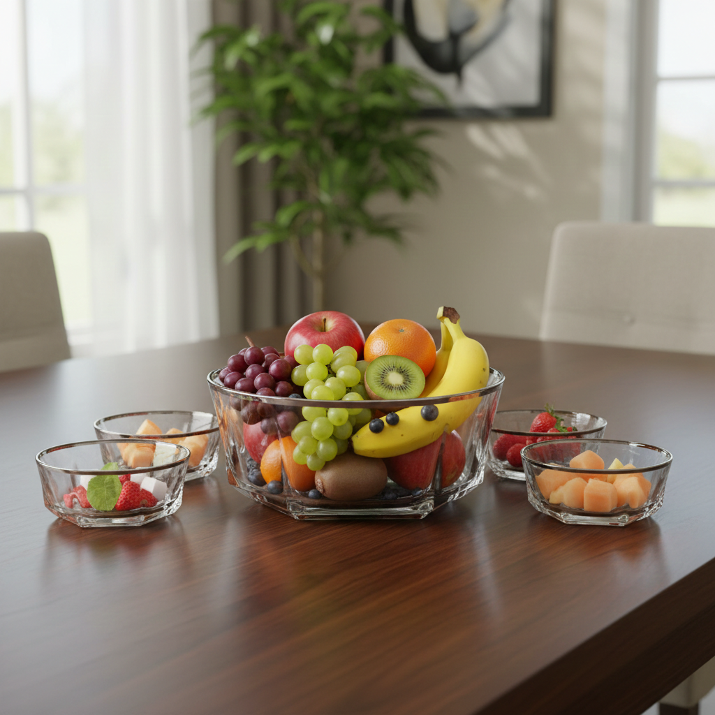 Juego de 7 fruteros de cristal italiano con detalles en plata 925