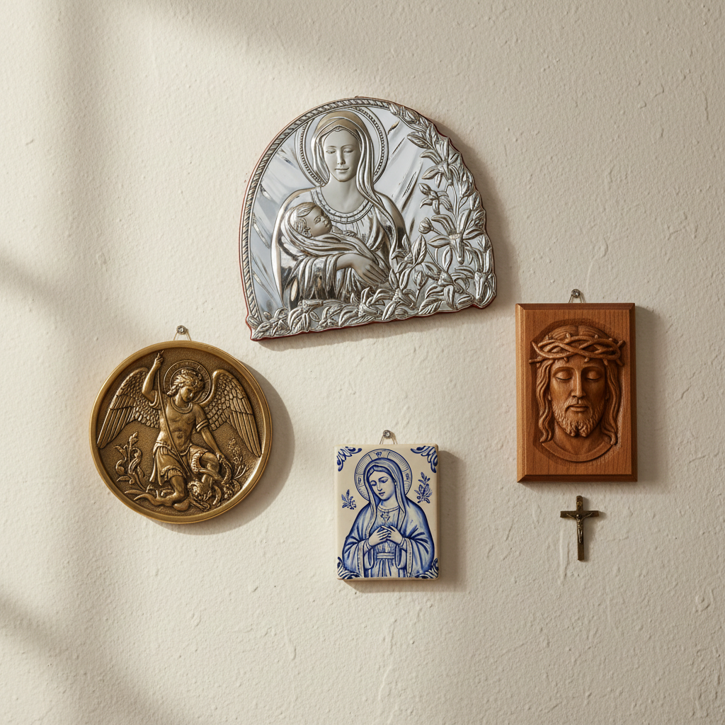 Virgen María W. Niño Italiano 925 Argento Placa para Pared o Mesa #1963