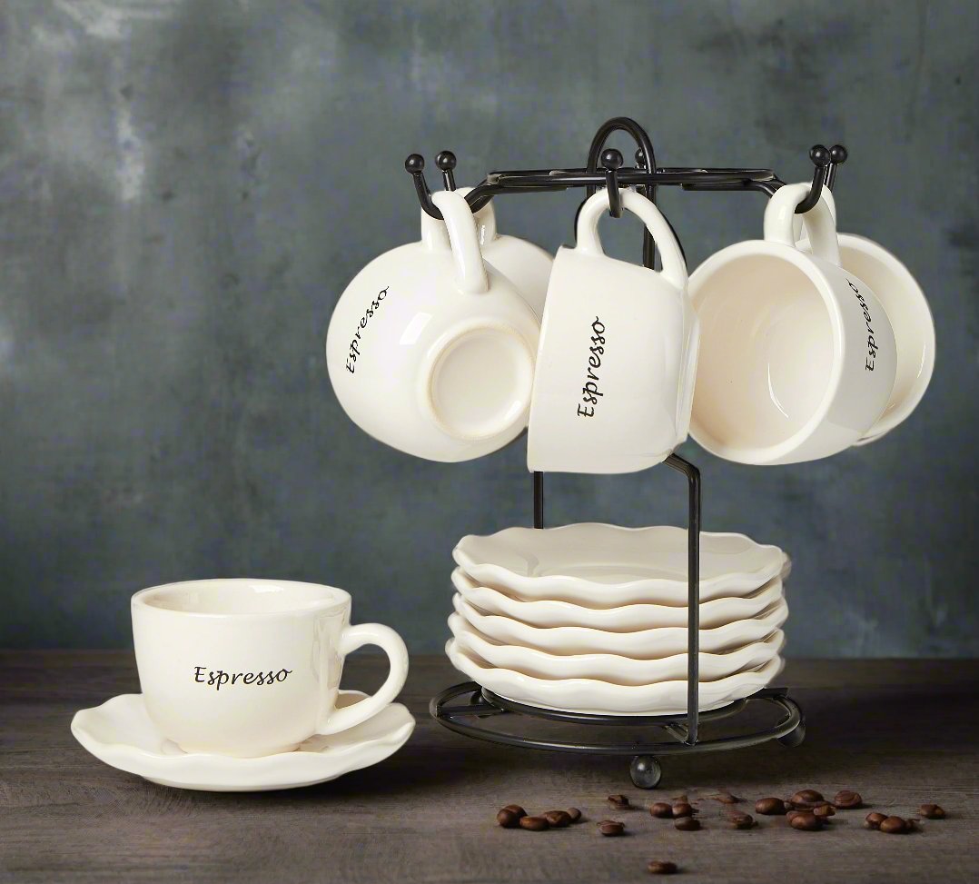 Cucina Italiana Dolomite Stone 12pc Espresso Set With Stand #1422/W