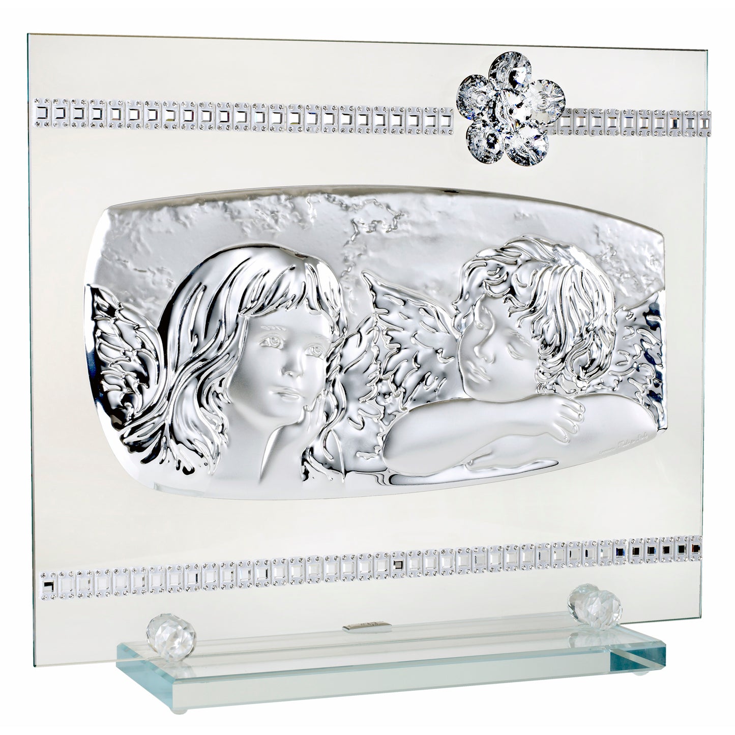 Ángeles de la guarda w. Swarovski Crystal Flower Italian 925 Silver Argento Icono de mesa #19875