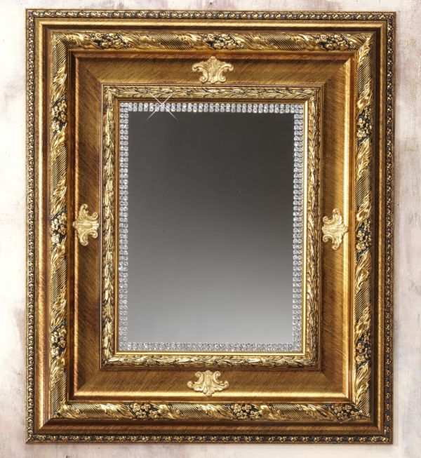 Wall Mirror w. Swarovski Crystals Border in Gold Trim #20205