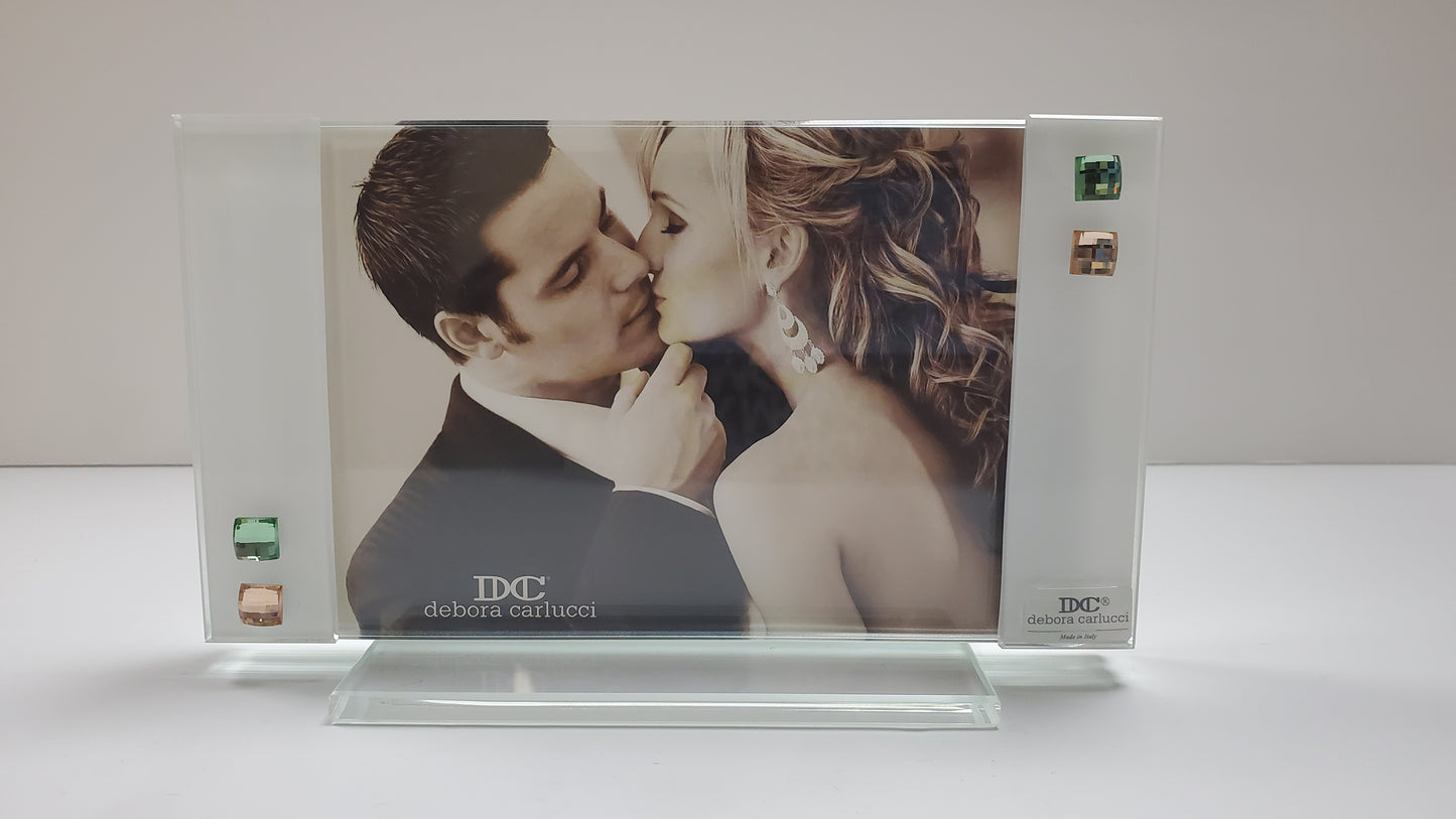 Italian Photo Frame w. Amber and Teal Crystals #2117