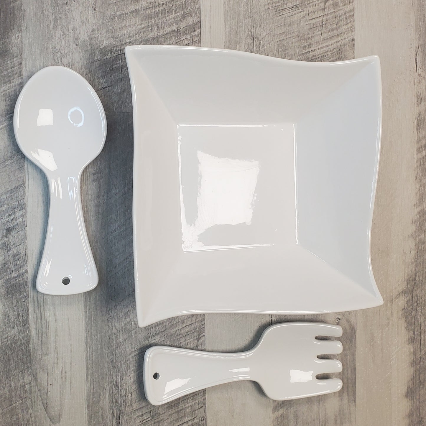 Cucina Italiana - Juego de 3 ensaladeras de cerámica, color blanco, decoración #0794-W
