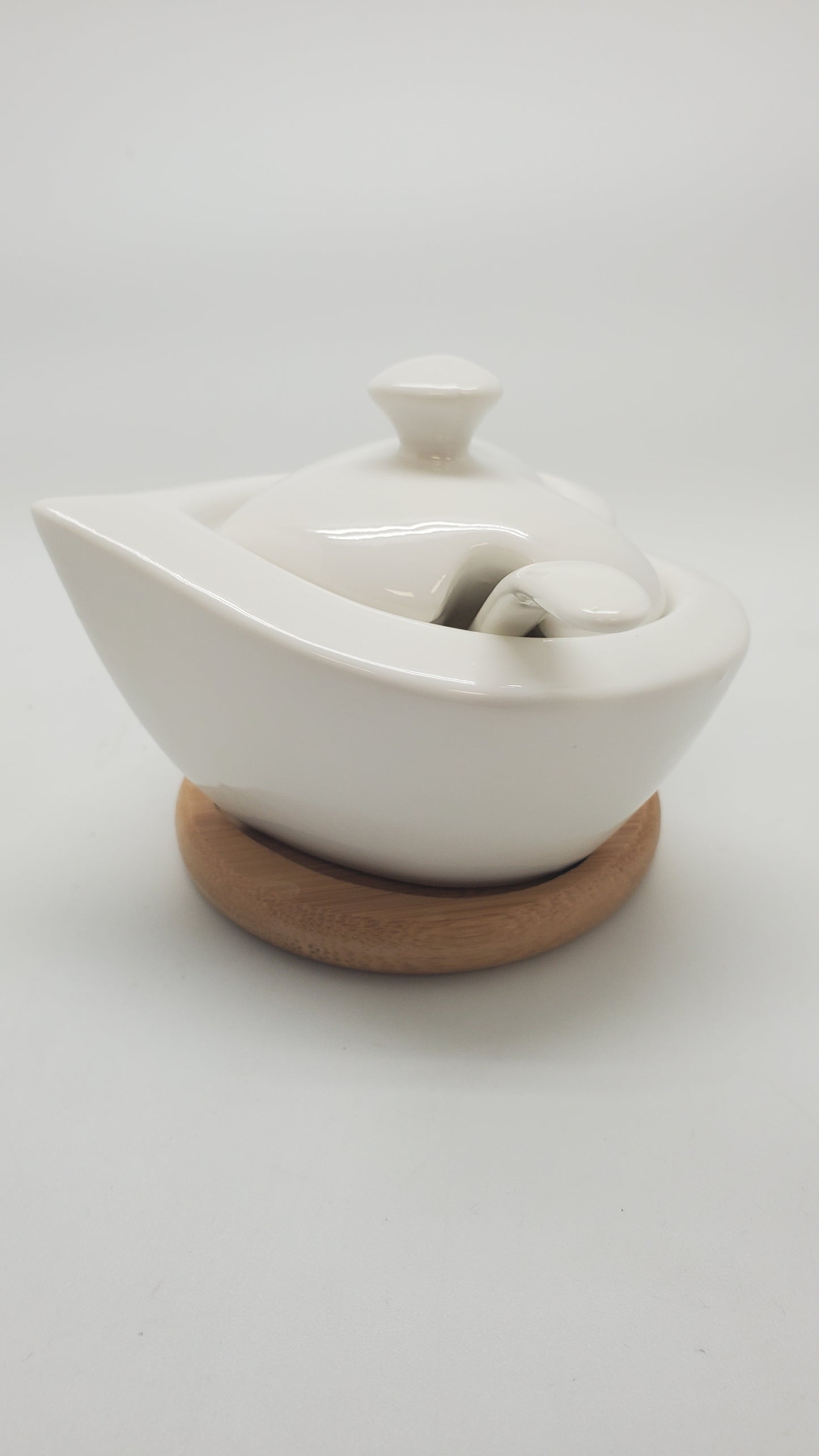 Debora Carlucci White Heart Shaped Sugar Holder On Wood Base #DC4560