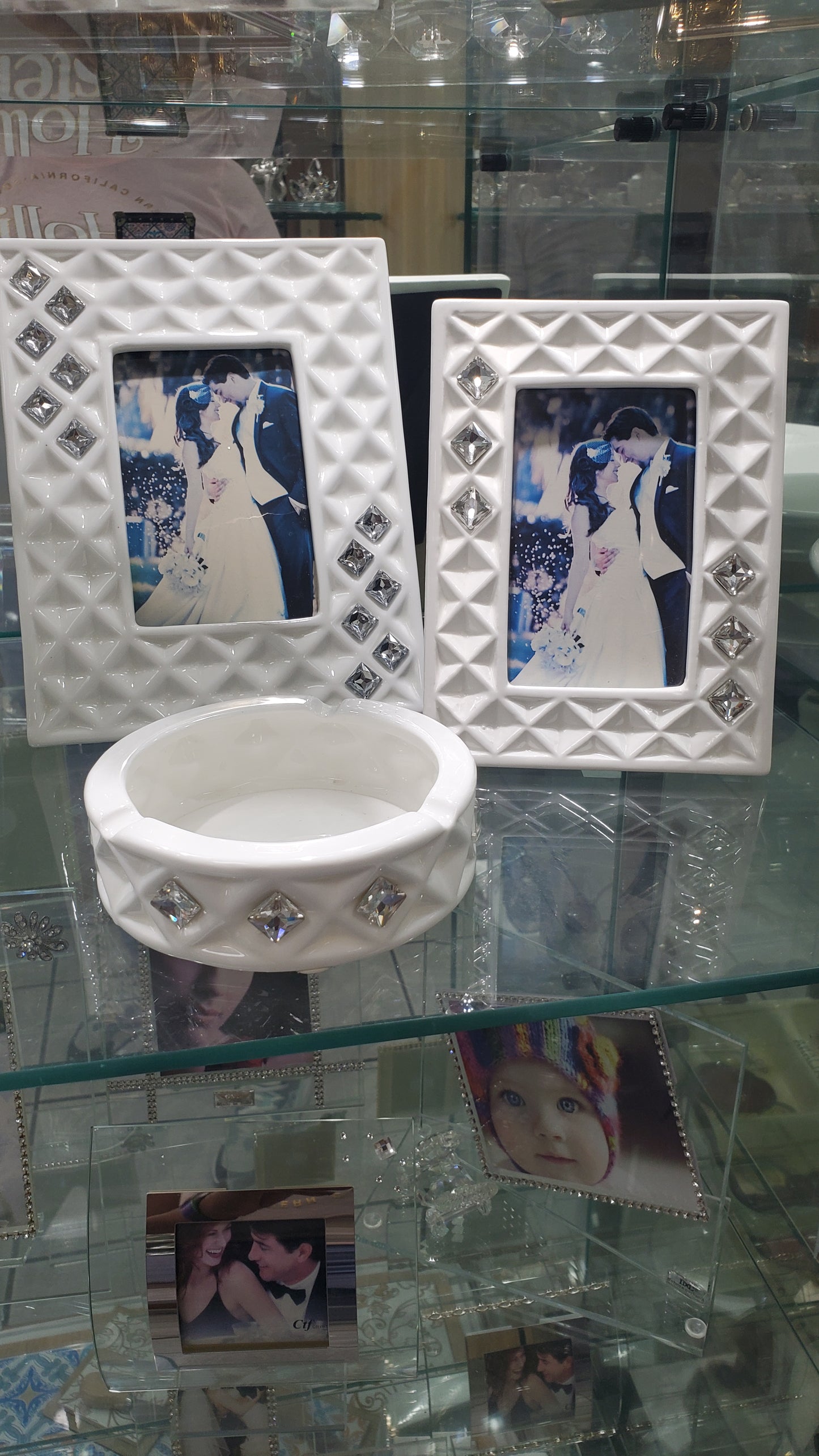Cornice Portafoto Bianca Bone China c. Cristallo Swarovski #130235