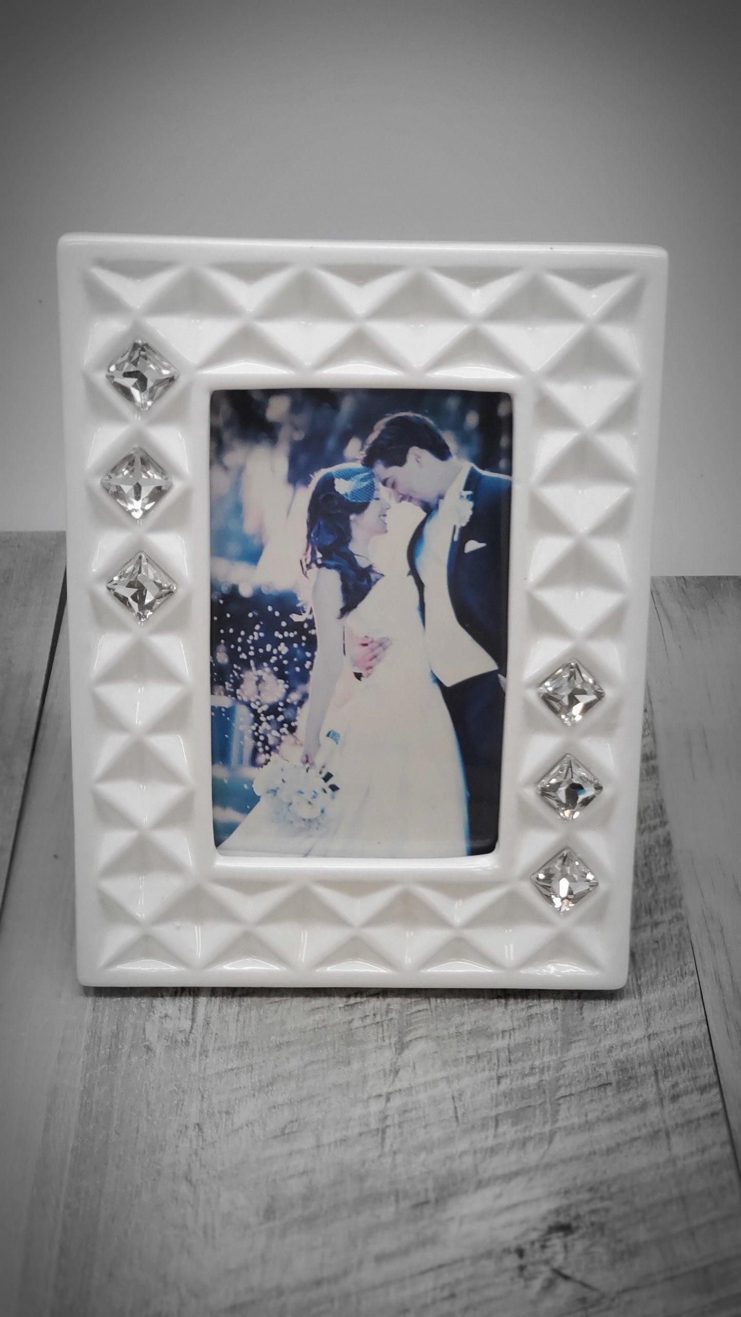 Bone China White Picture Frame w. Swarovski Crystal #130235