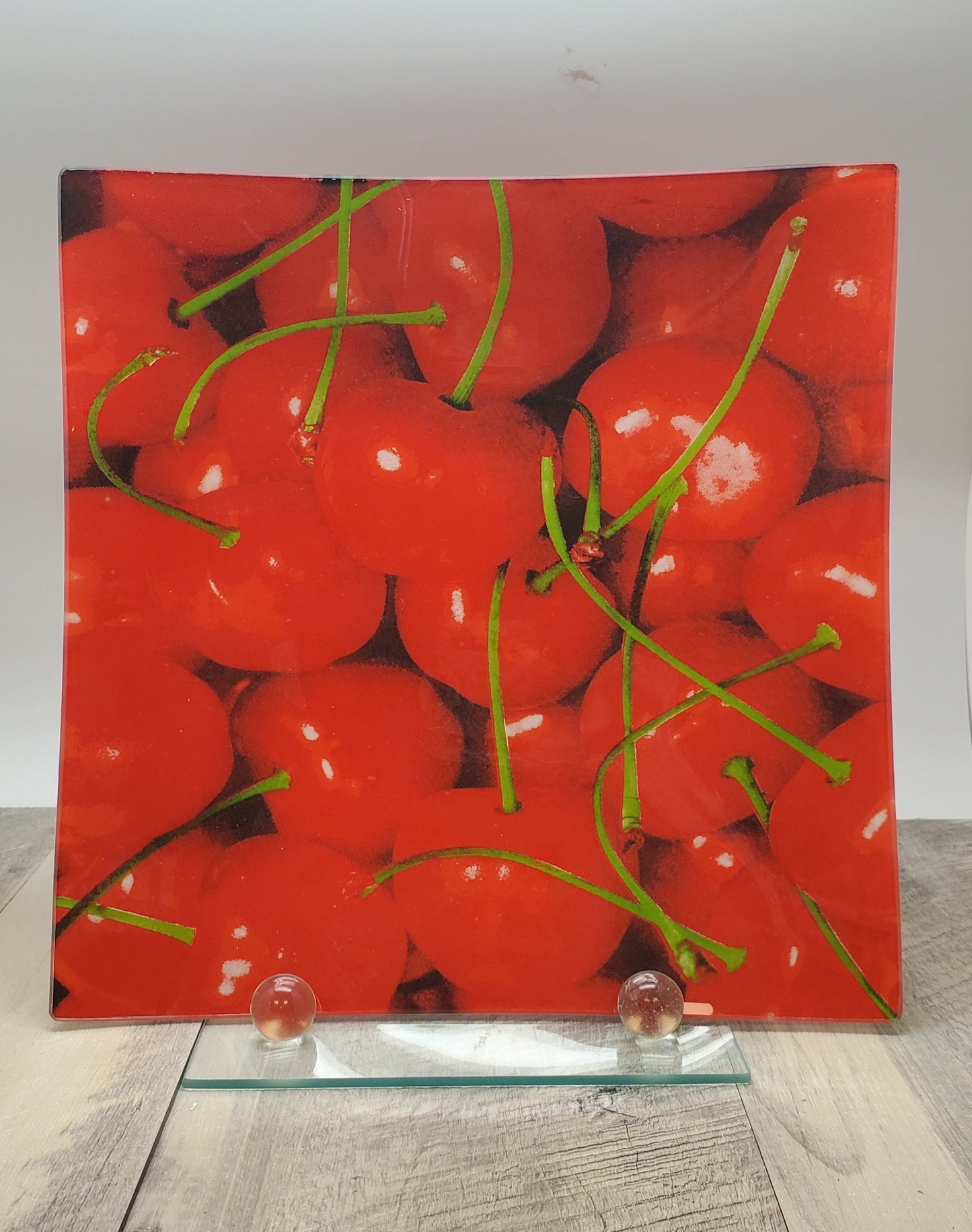 Piatto da frutta decorativo in vetro design ciliegia GHP24