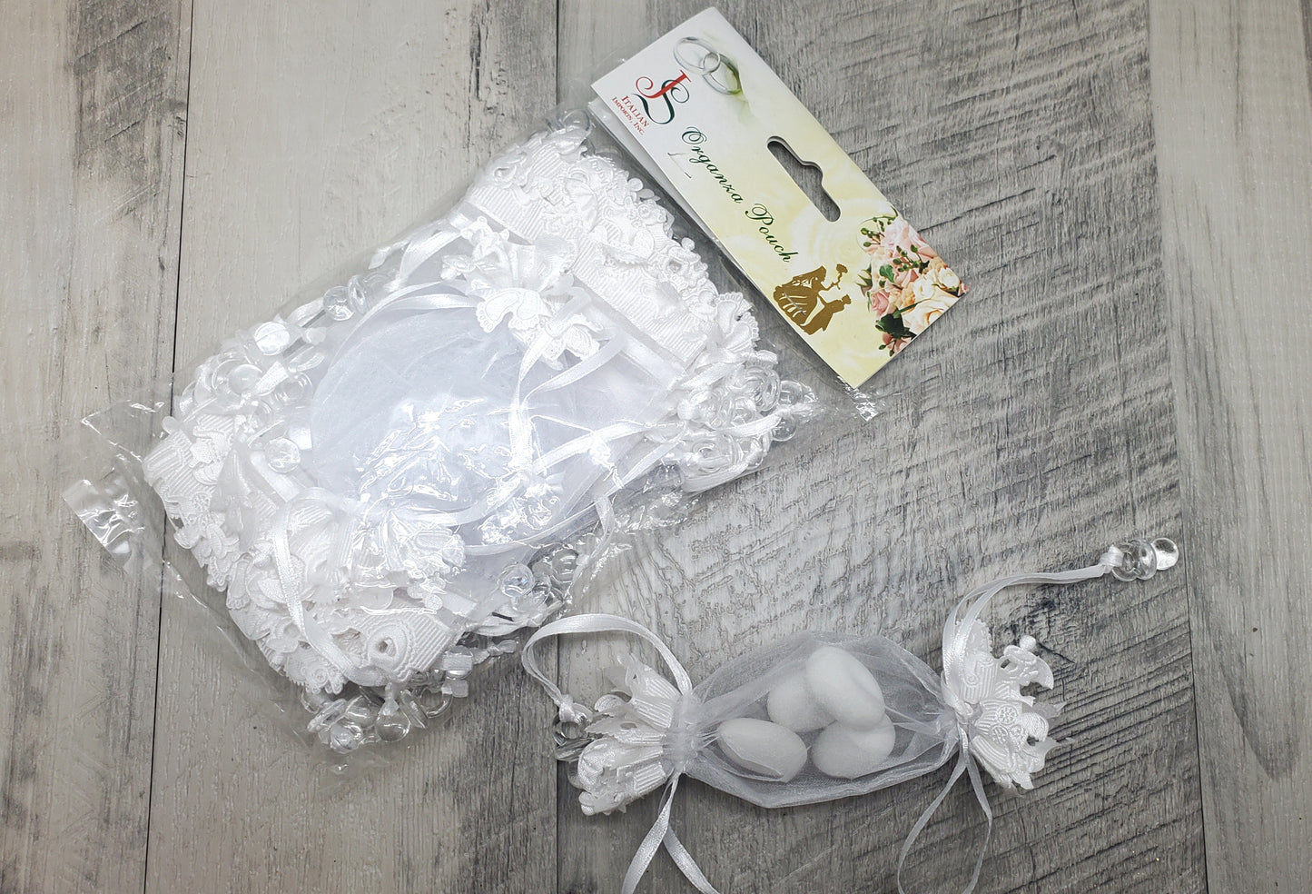 Bolsa de organza con chupetes de plástico colgantes - 12 uds./bolsa PO0001