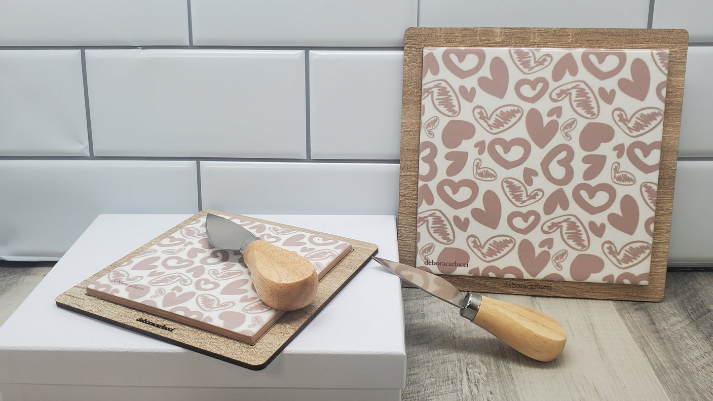 Debora Carlucci 5x5 Square Cheese Board Hearts Pattern #6902