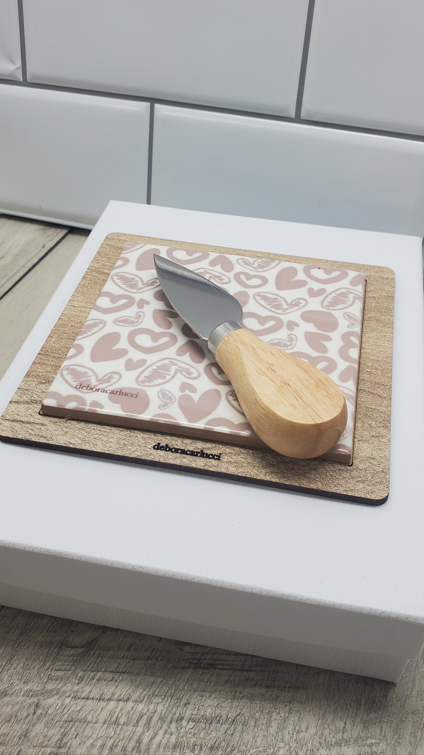 Debora Carlucci 5x5 Square Cheese Board Hearts Pattern #6902