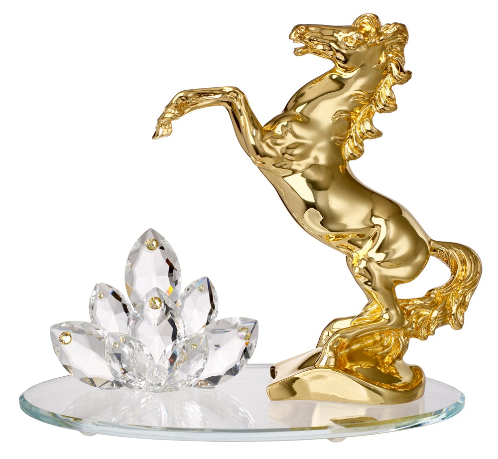 Gold Horse Figurine w/ Italian 925 Silver Argento Swarovski Crystal #DC2022G