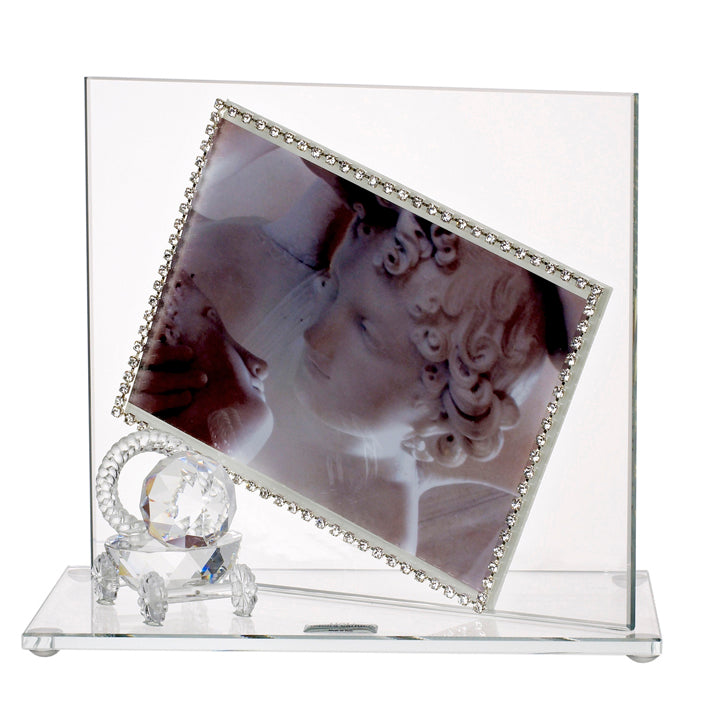 Marco de fotos de bebé con borde de cristal Swarovski y cochecito de cristal #32755