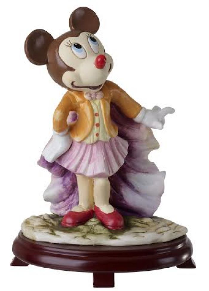 Figura de Minnie Mouse de cerámica en centros de mesa con base de madera de cerezo #9D3787