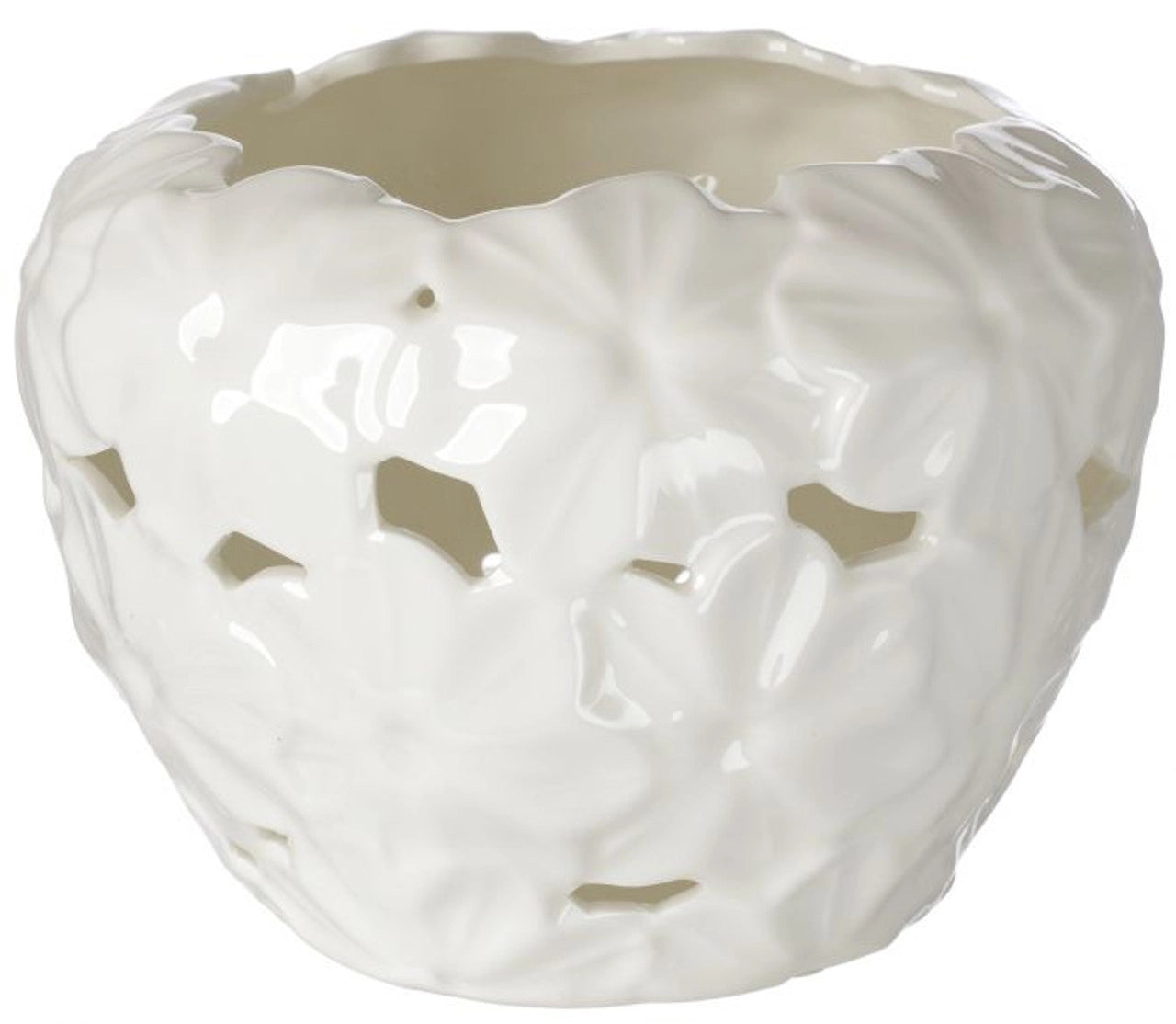 Ivory Porcelain Centerpiece Vase W/ Embossed Flower Décor #DC2653