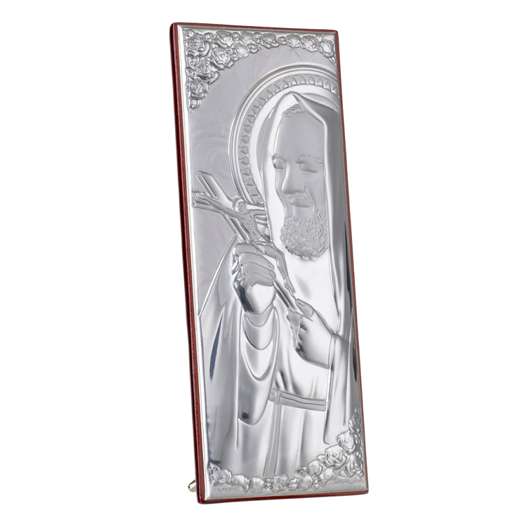 Retrato del Padre Pío W. Ícono italiano de plata 925 #1000