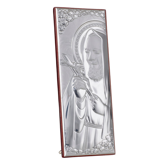 Retrato del Padre Pío W. Ícono italiano de plata 925 #1000