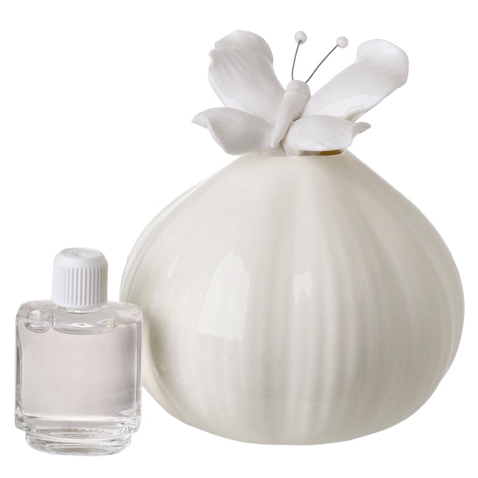 Diffusore in avorio per aromaterapia in porcellana italiana con parte superiore a farfalla #3239