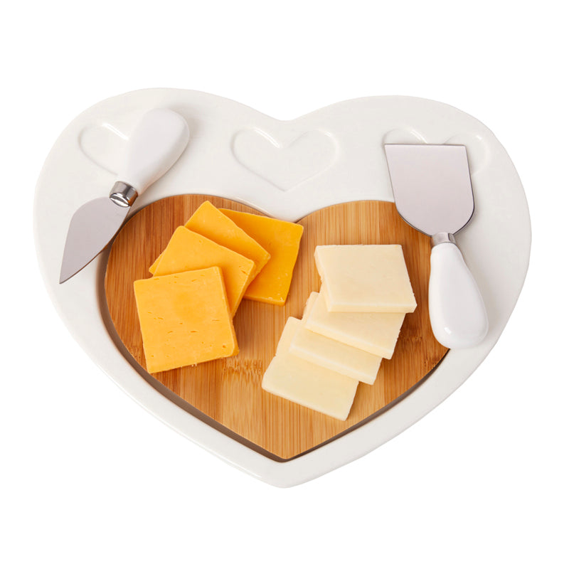 Debora Carlucci Tabla para cortar queso de 3 piezas de porcelana blanca y madera #4556