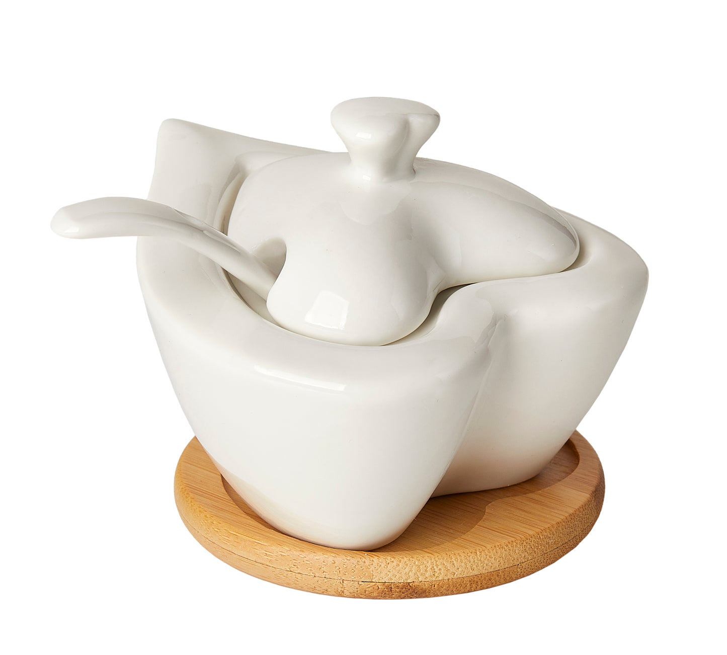 Debora Carlucci White Heart Shaped Sugar Holder On Wood Base #DC4560