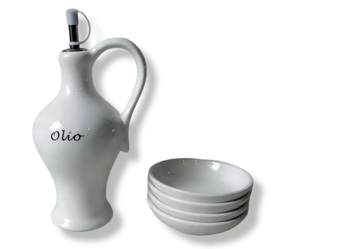 Dispensador de aceite de oliva de cerámica Cucina Italiana Cruet con 4 platos de inmersión #0179/W