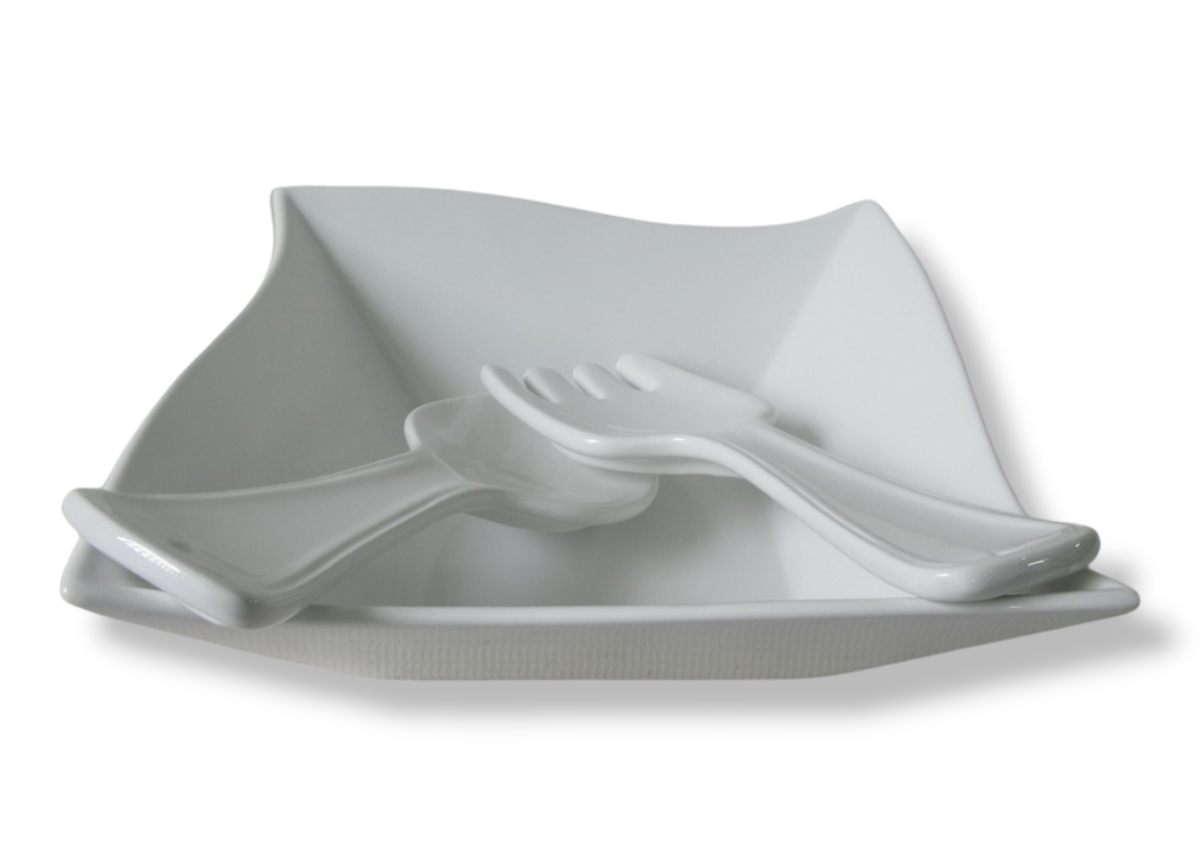 Cucina Italiana - Juego de 3 ensaladeras de cerámica, color blanco, decoración #0794-W