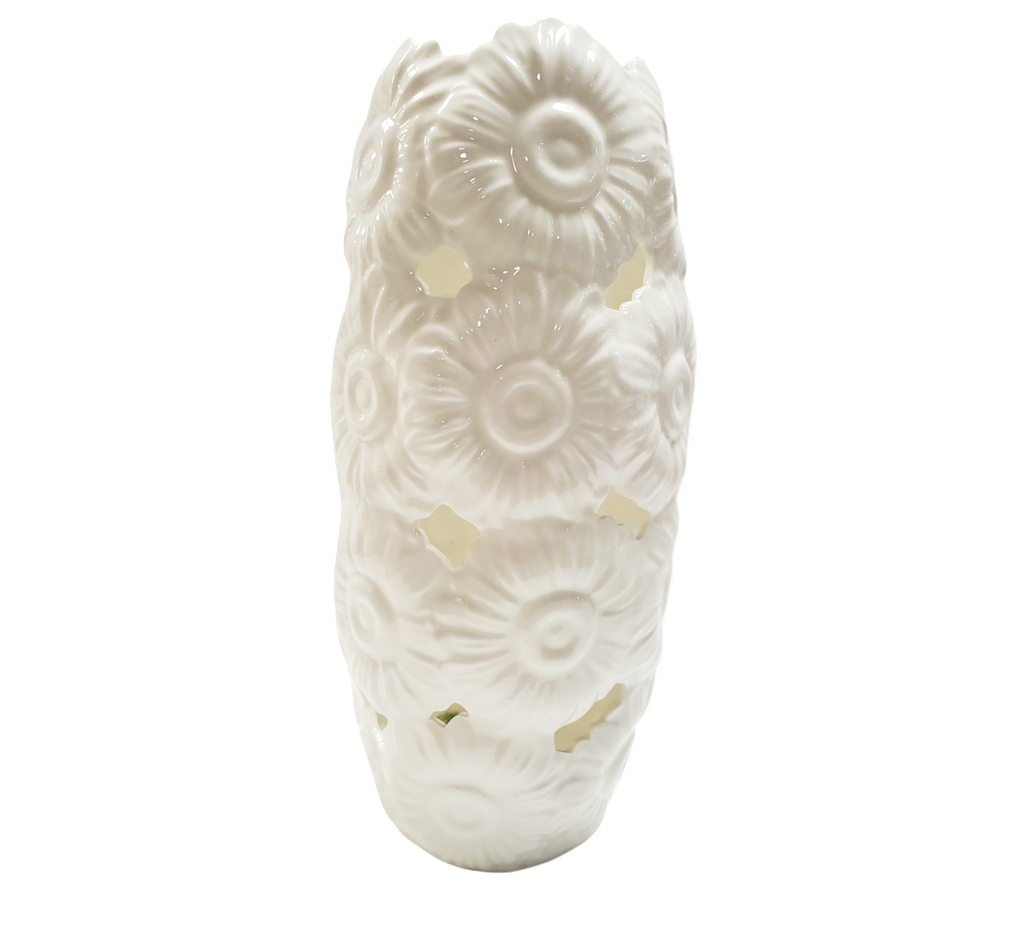 Ivory Porcelain 15' Centerpiece Vase W/ Embossed Daisy Decor #DC2652