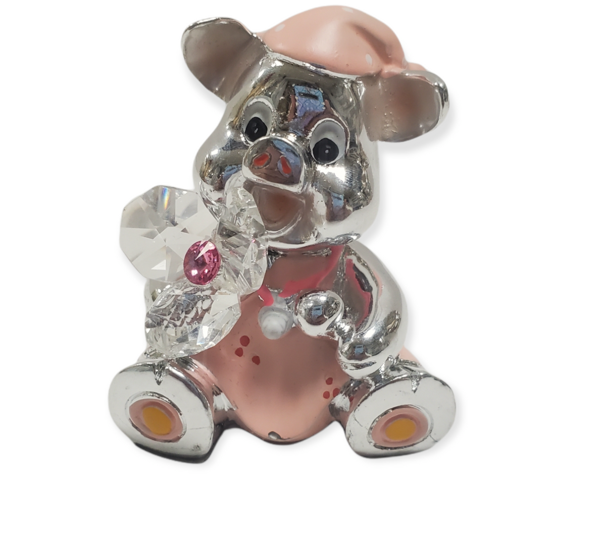 Pink Baby Piggy Silver w. Crystal Flower Childrens Party Favor #12612